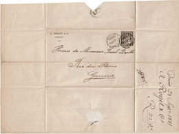 CTN64 - SUISSE HELVETIA ASSISE 5c LSC GENEVE POUR VILLE 21/9/1881 - Other & Unclassified