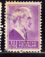 TURCHIA TURKÍA TURKEY 1942 1945 PRESIDENT INONU PRESIDENTE 1 1/2k USATO USED OBLITERE' - Gebraucht