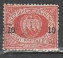 San Marino 1892 - Stemma 10 Su 20 C. (Sassone 11)         (g6968) - Usados