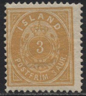 Iceland (01) 1896 3a. Yellow. P12½. Mint. Hinged - Autres & Non Classés