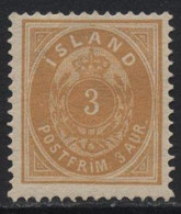 Iceland (06) 1882 3a. Yellow. P14 X 13½. Mint. Hinged - Autres & Non Classés