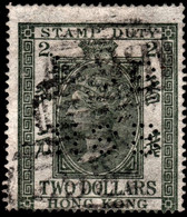 Hong Kong 1874 F1 $2 Olive-green P15½x15 Wmk Crown CC Used B62 Cancel  Perfin NSB NSB - Sellos Fiscal-postal