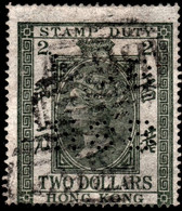 Hong Kong 1874 F1 $2 Olive-green P15½x15 Wmk Crown CC Used B62 Cancel  Perfin NSB NSB - Post-fiscaal Zegels