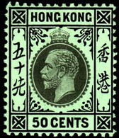 Hong Kong 1921 SG111d 50c Black On Blue-green (emerald Back) Mult Crown CA  Lightly Hinged Mint - Neufs