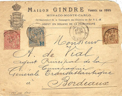 1917- DevaNT D'rnveloppe à En-tête  Affr. 30 C Oblit. MONACO / PRINCIPAUTE  Pou RBordeaux - Lettres & Documents