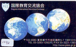 TELECARTE JAPAN *  ESPACE (1072)  GLOBE * SATELLITE * TERRESTRE * MAPPEMONDE * Telefonkarte Phonecard JAPAN * - Espace