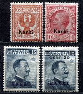 Z2262 ITALIA ISOLE DELL'EGEO CARCHI 1912-16 Sassone 1, 2, 4, 8, MH*, Val. Cat. Sassone: € 95, Ottime Condizioni - Aegean (Carchi)