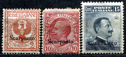 Z2270 ITALIA ISOLE DELL'EGEO SCARPANTO 1912 Sassone 1, 3, 4 MH*, Val. Cat. Sassone: € 86, Ottime Condizioni - Aegean (Scarpanto)