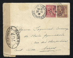 MONACO 1917:  LSC Affr. De 25c Pour La Suisse Et Cachet De Censure Française - Lettres & Documents