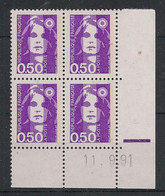 France - 1990 - N°Yv. 2619 - Marianne De Briat 50c Violet - Bloc De 4 Coin Daté - Neuf Luxe ** / MNH / Postfrisch - 1990-1999
