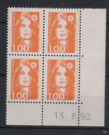 France - 1990 - N°Yv. 2620 - Marianne De Briat 1f Orange - Bloc De 4 Coin Daté - Neuf Luxe ** / MNH / Postfrisch - 1990-1999