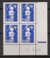 France - 1994 - N°Yv. 2906 - Marianne De Briat 2f Bleu - Bloc De 4 Coin Daté - Neuf Luxe ** / MNH / Postfrisch - 1990-1999