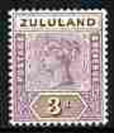 Zululand 1894-96 QV Key Plate 3d Mounted Mint SG 23 - Zululand (1888-1902)