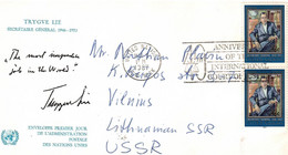 United Nations 1987 . The Letter Was Sent To Lithuania (Trygve Lie,Secretaire General 1946-1953). - Emissioni Congiunte New York/Ginevra/Vienna