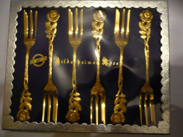 6 Kuchengabeln - Hildesheimer Rosen - Vergoldet - In Org. Karton (868a) Preis Reduziert - Forchette