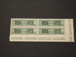 ITALIA  REPUBBLICA - PACCHI POSTALI - 1955 CORNO L. 200, Stelle 2a, In Quartina - NUOVO(++) - Postpaketten
