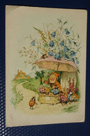 Dwarf , Ladybird, Bee, OLD POSTCARD - Fritz Baumgarten (illustrator) - 1950s - Baumgarten, F.