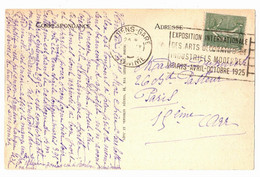 AMIENS Gare Somme 15c Semeuse Yv 130 Ob Méca Frankers Expo Arts Décoratifs Industriel Dreyfus AMI306 - Maschinenstempel (Werbestempel)