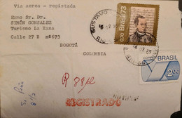 A) 1975, BRAZIL, BAROQUE ART, FROM RIO GRANDE TO BOGOTA-COLOMBIA, REGISTERED, AIRMAIL, FATHER NUNES GARCIA STAMP - Autres & Non Classés