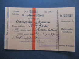 Schweden 1937 Rundtursbiljett Huvudtur D Östsvenska Visbyturen Rundreise Ticket Ab Stockholm Zug / Schiff?? - Europe