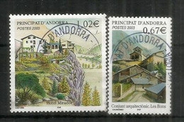 Architecture Andorrane: Village Les Bons & Hotel Mirador.  2 Timbres Oblitérés, 1 ère Qualité - Used Stamps