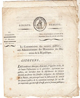 Commission Des Secours Publics, Au Administrateurs Des Directoires Des Districts De La République - 8 Pages - Décrets & Lois