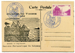 RC 19539 DAHOMEY 1946 JOURNÉE DU TIMBRE COTONOU CARTE MAXIMUM - Storia Postale