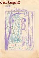 SCOUTISME CARTE DESSINEE A LA MAIN F.F.E. UNE PETITE AILE ILLUSTRATEUR SCOUT LYON DESSIN ECLAIREUSE - Scoutismo