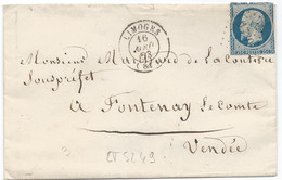LT5249   N°10a Bleu Foncé/Enveloppe, Oblit PC 1730 Limoges, Haute-Vienne (81) Pour Fontenay-le-Compte, Vendée (79) - 1852 Louis-Napoleon