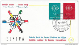 BELGIQUE  - TIMBRES N°  1111/1112    -   EUROPA  -    FDC     -  1959 - 1951-1960