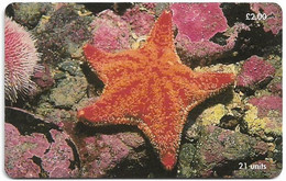 Isle Of Man - Chip - Red Cushion Starfish - 21U, 2001, 20.000ex, Used - Man (Isle Of)