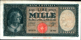29677) 1000 LIRE ITALIA ORNATA DI PERLE DECR 25 SERTTEMBRE 1961-FDS - 1000 Lire