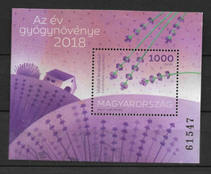 Hungary 2018 , 2018 Herb Of The Year - English Lavender , Souvenir Sheet , Used - Gebruikt