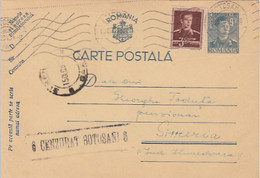 93080- KING MICHAEL POSTCARD STATIONERY, WW2, CENSORED BOTOSANI NR 6, STAMP, 1944, ROMANIA - World War 2 Letters