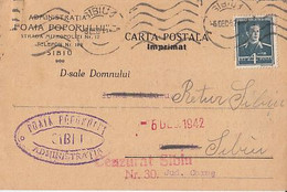 93081- KING MICHAEL STAMP ON POSTCARD, NEWSPAPER HEADER, CENZORED SIBIU NR 30, 1942, ROMANIA - World War 2 Letters