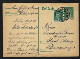 ALLEMAGNE 1928:  CP Entier De 8pf De Aalen Pour Bâle (Suisse), Affr. Compl. Concordant De 8pf - Postcards