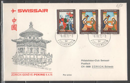 Liechtenstein 1975 - Natale Su Busta Volo Zurigo-Ginevra-Pechino          (g7121) - Covers & Documents