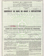 Indochine - Sté Des Ciments Portland Artificiels De L'Indochine - Certifcat De Bons De Droit à Répartition - Asia