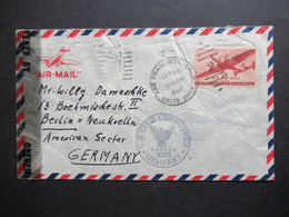 USA 1947 Zensurbeleg Air Mail Nach Berlin Neukölln US Civil Censorship Passed 30172 Und Verschlussstreifen Opened By - Briefe U. Dokumente