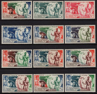 French Colonies (1949) UPU 75th Anniversary Common Design. Complete Set Of 12 MNH. - 1949 75e Anniversaire De L'UPU