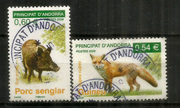 Faune D'Andorre: Le Renard Roux & Le Sanglier,  2 Timbres Oblitérés,1 ère Qualité, Oblitération Ronde. - Used Stamps