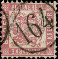 ALLEMAGNE / GERMANY / BADEN Ca.1862 "164" Bahnpost Stempel Type 3 (Einkreisstempel 10mm) /Mi.18 - Afgestempeld