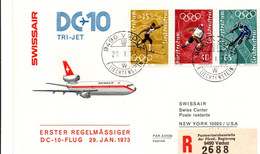 Vaduz Zurich New York 1973 - DC-10 Swissair - 1er Vol Erstflug First Flight - USA - Franking Machines (EMA)