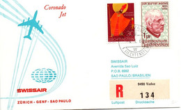 Vaduz Zurich Genf Sao Paulo 1968 - Coronado Jet Swissair - 1er Vol Erstflug First Flight - Genève Brésil Brasil - Maschinenstempel (EMA)