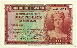 ESPAÑA - 10 Pesetas - Emission 1935 ( 1936 ) - Pick 86 - SIN Serie - Silver Certificate - 10 Peseten