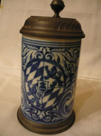 Porzellan-Bierkrug - Echt Kobaltblau Mit Zinndeckel Und -Sockel  (914) Preis Reduziert - Kaiser (DEU)