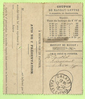 COUPON DE MANDAT-LETTRE / CORRESPONDANCE POUR LE DESTINATAIRE DU MANDAT Stempel CALAIS 15/1016 (Rare)  (2392) - Zone Non Occupée