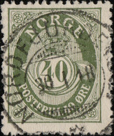 NORVÈGE / NORWAY / NORGE 1918 - "NORDFJORDEIDET" Date Stamp On Mi.86A 40Øre Olive Green - Usados