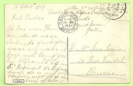 Kaart Stempel OOSTENDE Op 16/8/1914 Naar ANTWERPEN Op 19/8/14 (Offensief W.O.I)  (2431) - Zone Non Occupée