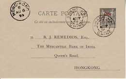 < Chang-Hai Chine .. Sur Entier Stationery Ganzsachen Carte  Postale Sage Surchargée Chine Pour Hongkonk - Briefe U. Dokumente